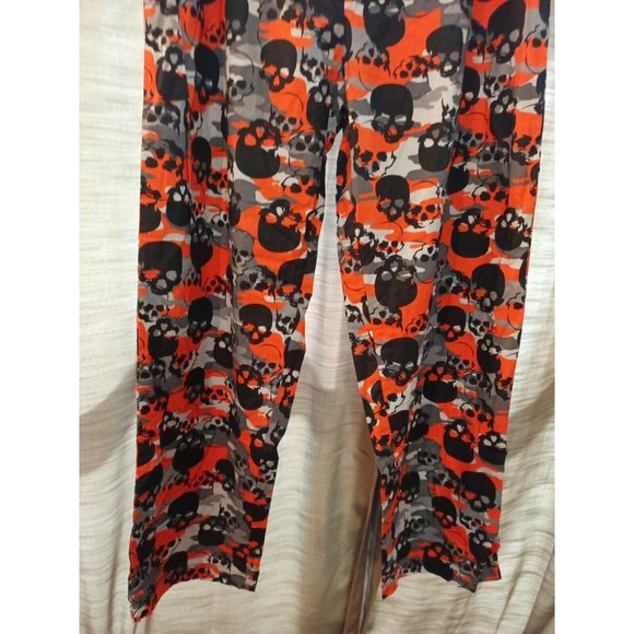 Nwt Men's Skull Print Gray/Orange/Black Drawstring Sleep Pajama Pants 32/34 - Picture 3 of 7